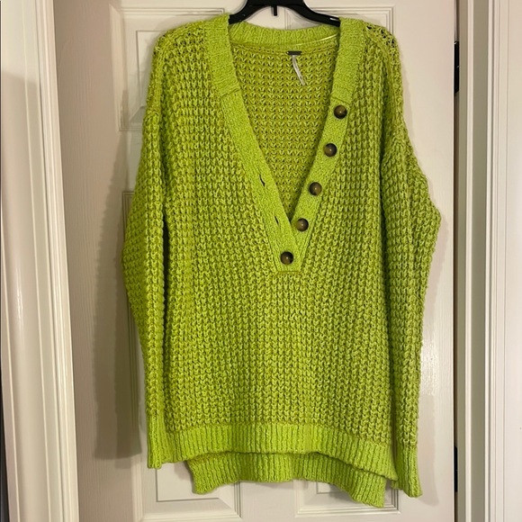 Free People Whistle Thermal Henley Sweater in Acid Lime, size XS - Picture 6 of 11